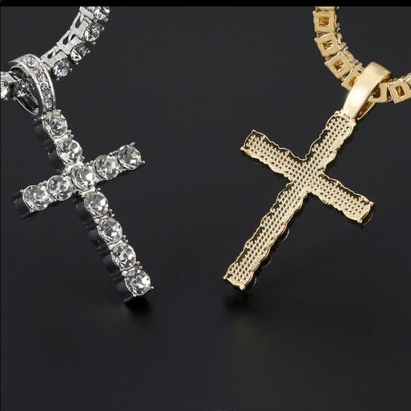 Cross Pendant Necklace with 4mm Tennis Chain Iced Necklace Jewelry Silver chain - Picture 7 of 8